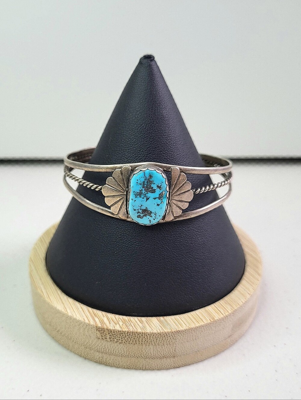 L. T. Chee Navajo Sterling Silver Turquoise Cuff Bracelet. Signed. Vintage.